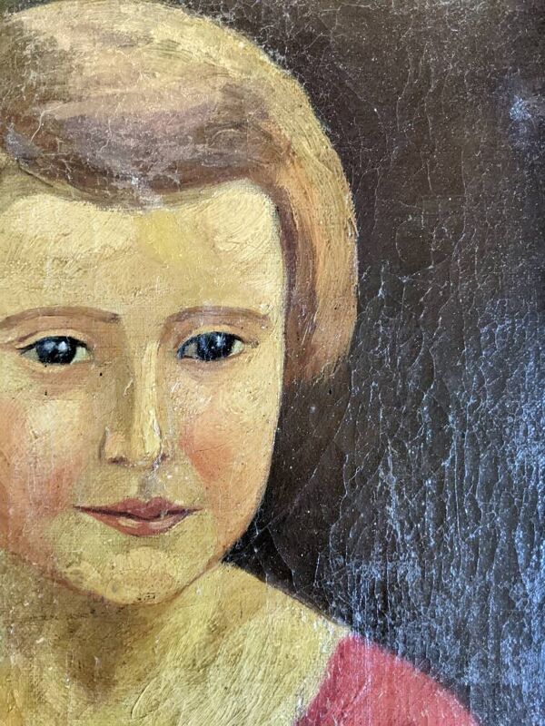 Huile sur toile cadre bois doré portrait ancien jeune fille classique