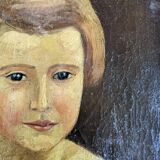 Oil on canvas gilded wooden frame old portrait of a young girl classic