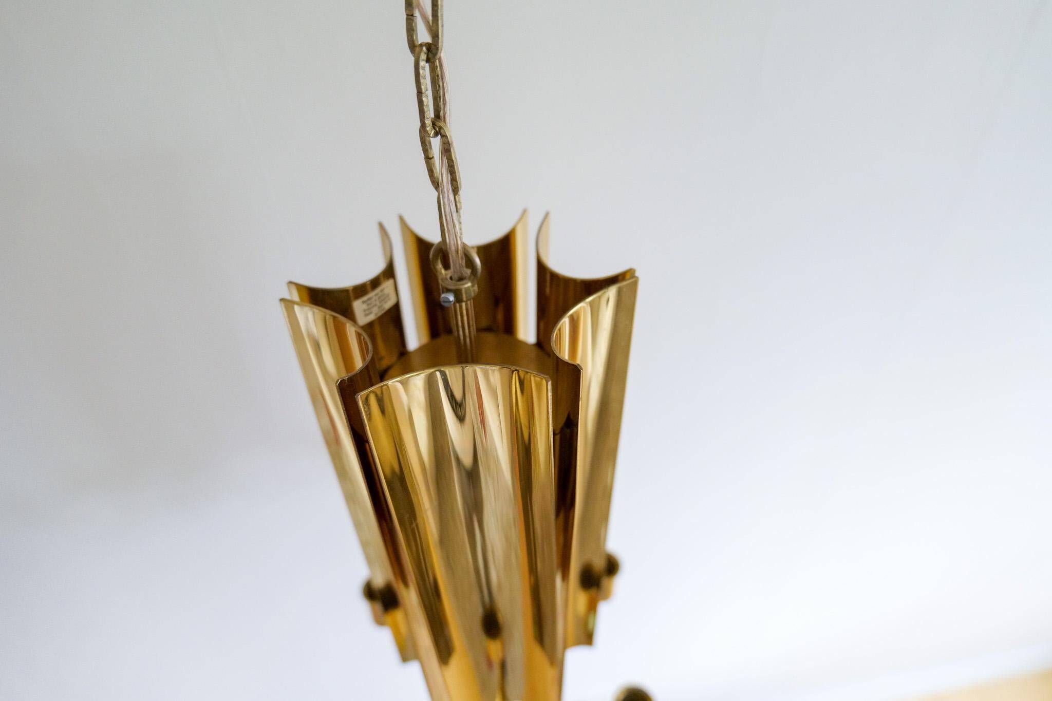 Modern mid-century brass chandelier Reflex Pierre Forssell Skultuna, Sweden