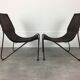 Pair of rattan and steel wire armchairs by frederick weinberg