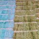 Tapis marocain vert amande et bleu vert à reliefs moderne