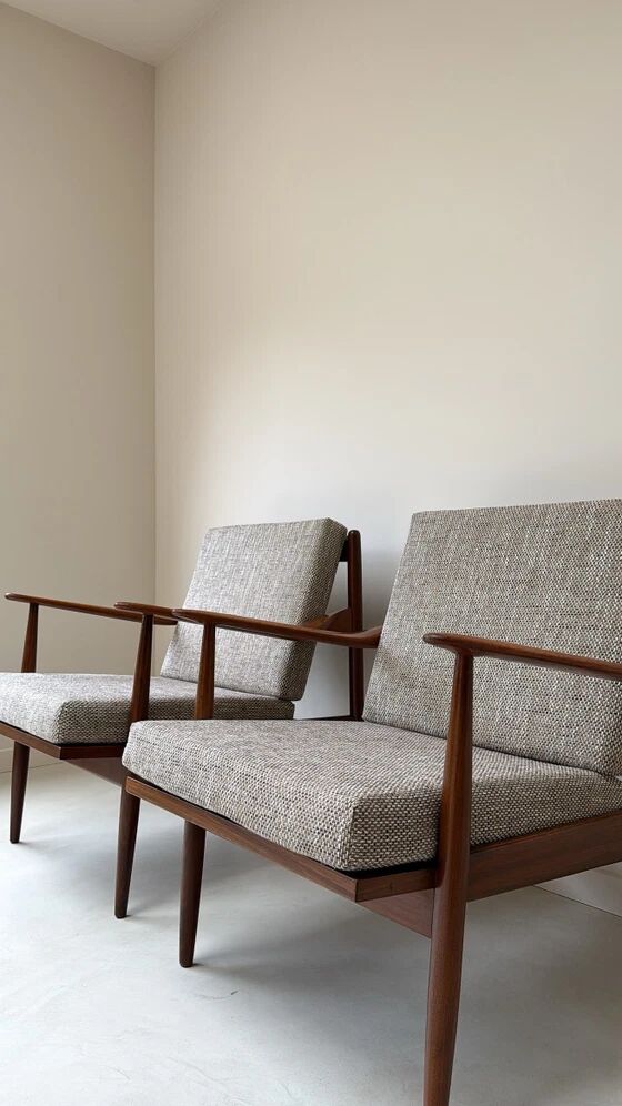 Two Vintage Danish Teak Wooden Armchairs