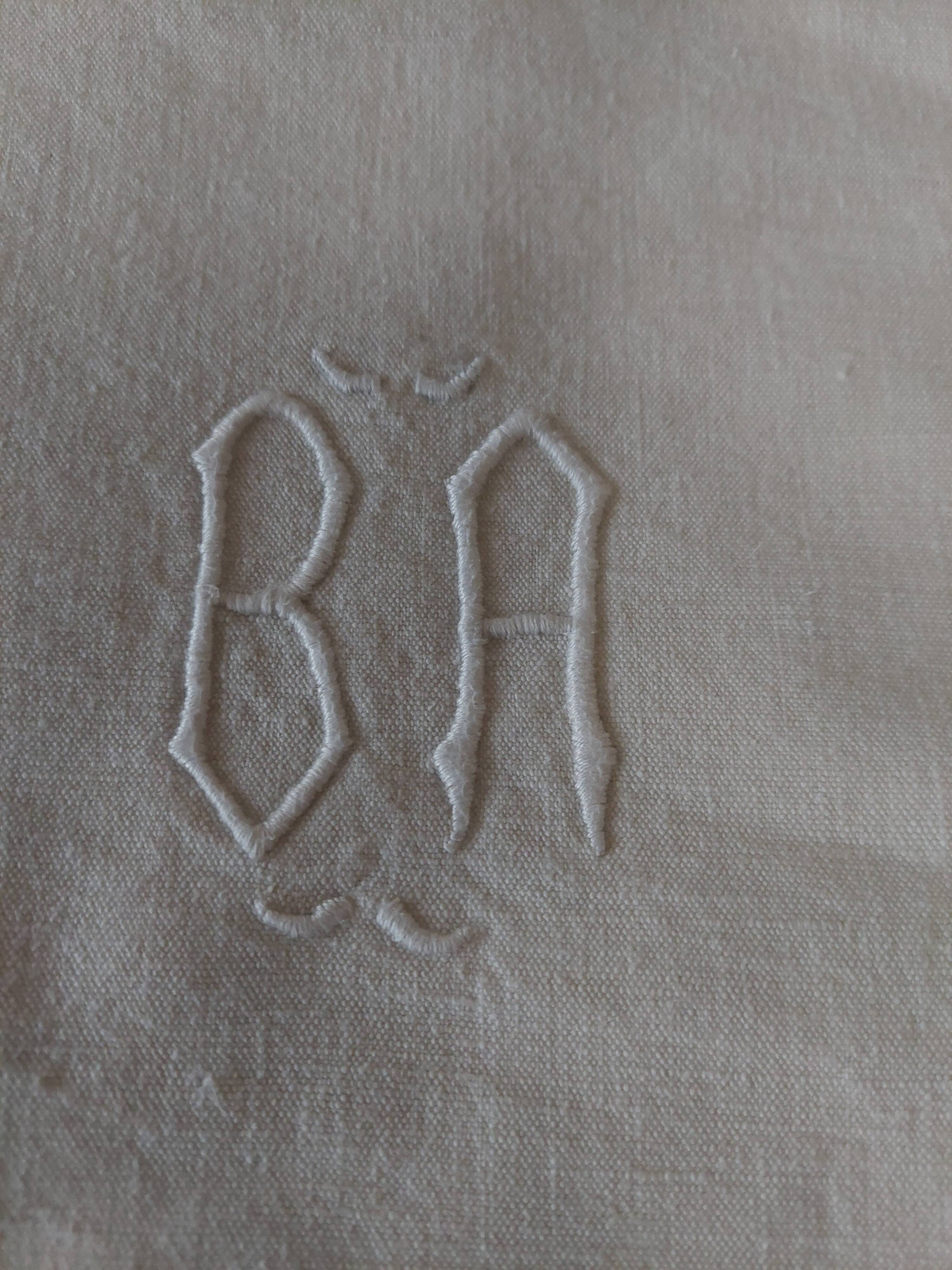 Antique linen cotton mixed sheet monogram BA 220 X 290 cm
