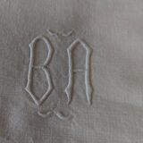 Antique linen cotton mixed sheet monogram BA 220 X 290 cm