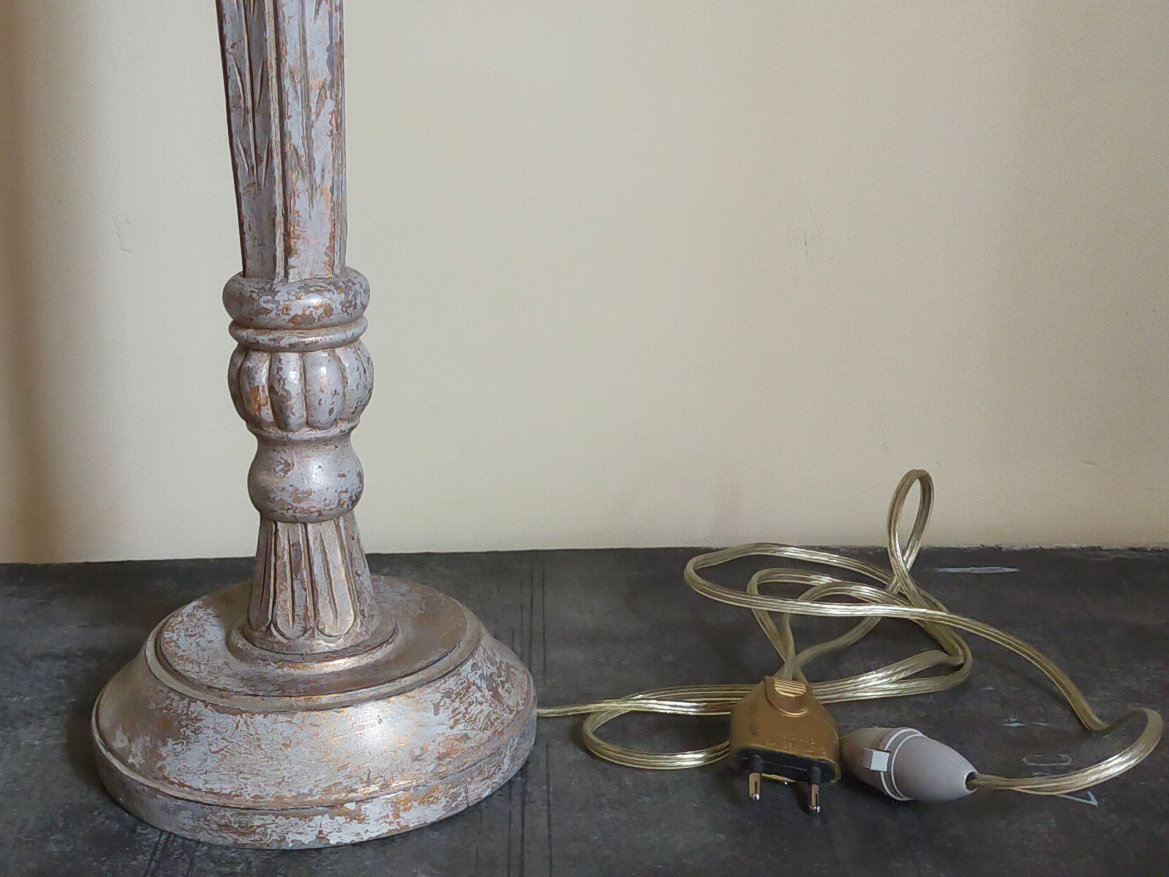 Foot of lamp turned wood carved patina old nineteenth