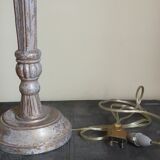 Foot of lamp turned wood carved patina old nineteenth