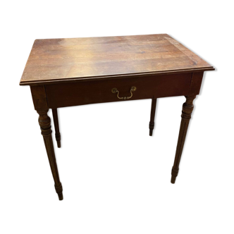 SMALL BEECH DESK TABLE WITH DRAWER AND SPINDLE LEGS