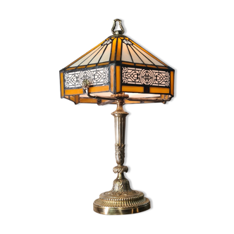 lampe bronze massif france 1960 abat jour style  tyffany  tres belle 50x25 elec ok