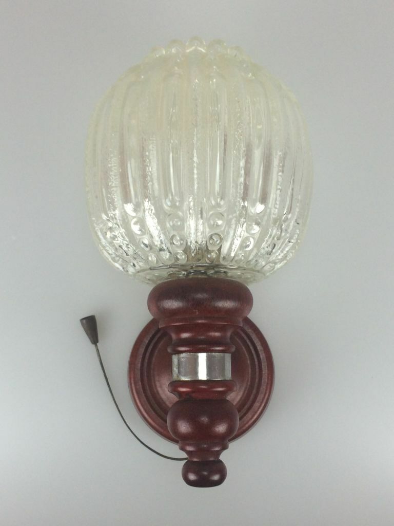 60s 70s lamp light wall lamp wood chrome glass Space Age Design