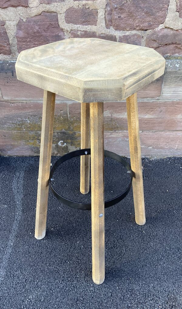 Tabouret de bar bois naturel brut vintage 1970