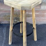 Wooden bar stool natural raw vintage 1970