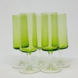 5 flûtes à champagne en verre soufflé vert