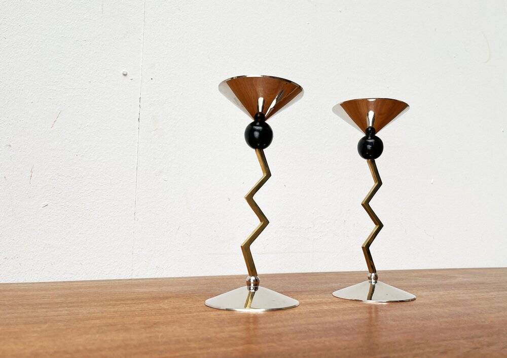 Italian postmodern metal candle holders, 1980s, set of 2