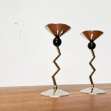 Italian postmodern metal candle holders, 1980s, set of 2