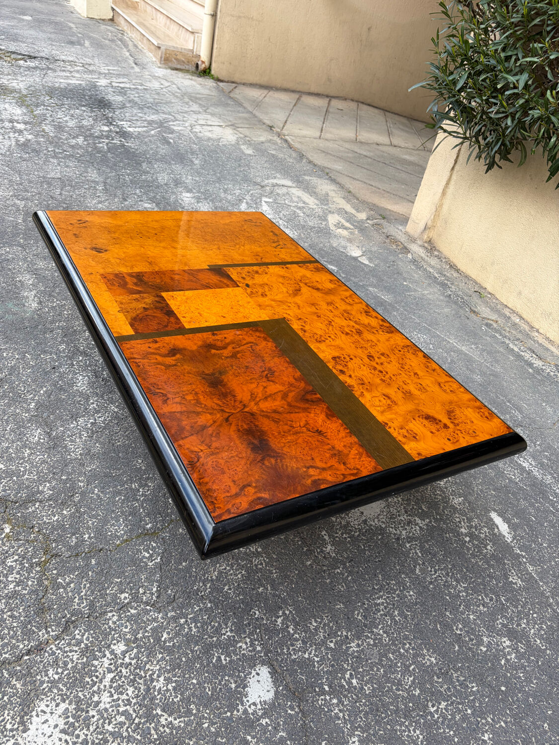 70s elm burl coffee table