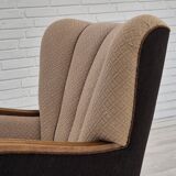 Fauteuil danois en coton marron clair et chêne, 1950