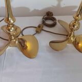 Lot de 2 lampes Hollywood Regency, années 1960/70, en laiton