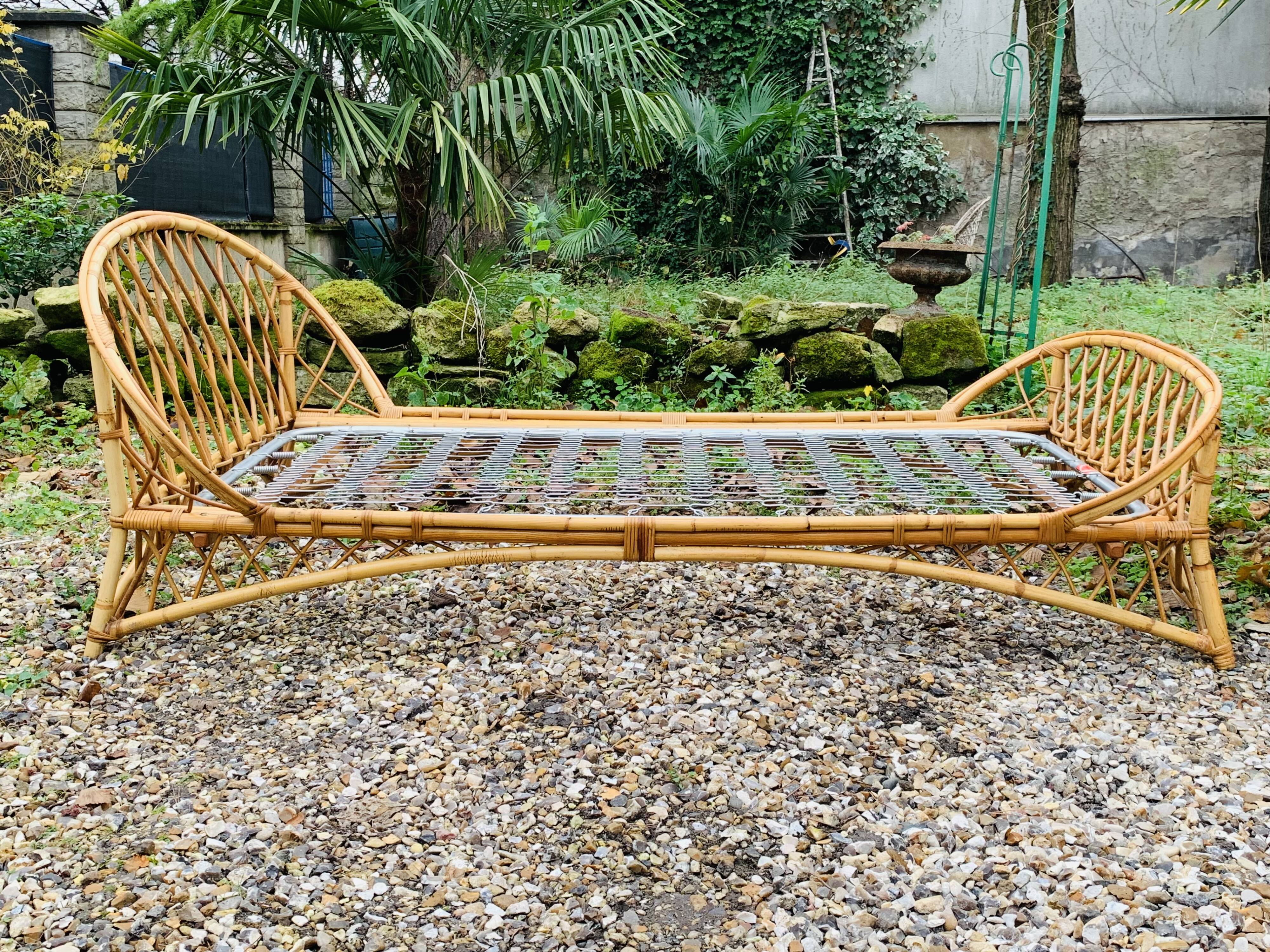 Rattan basket bed 90x190 vintage 1960