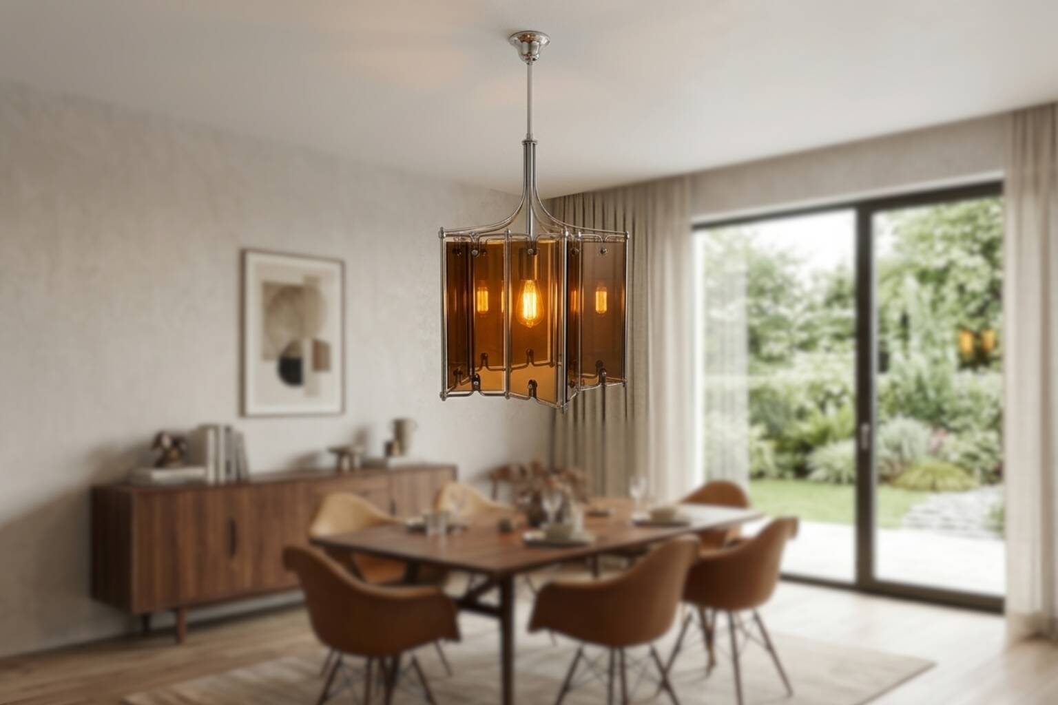 Splendide Lustre Vintage des Années 80 – Design en Feuilles en Métal et Verre