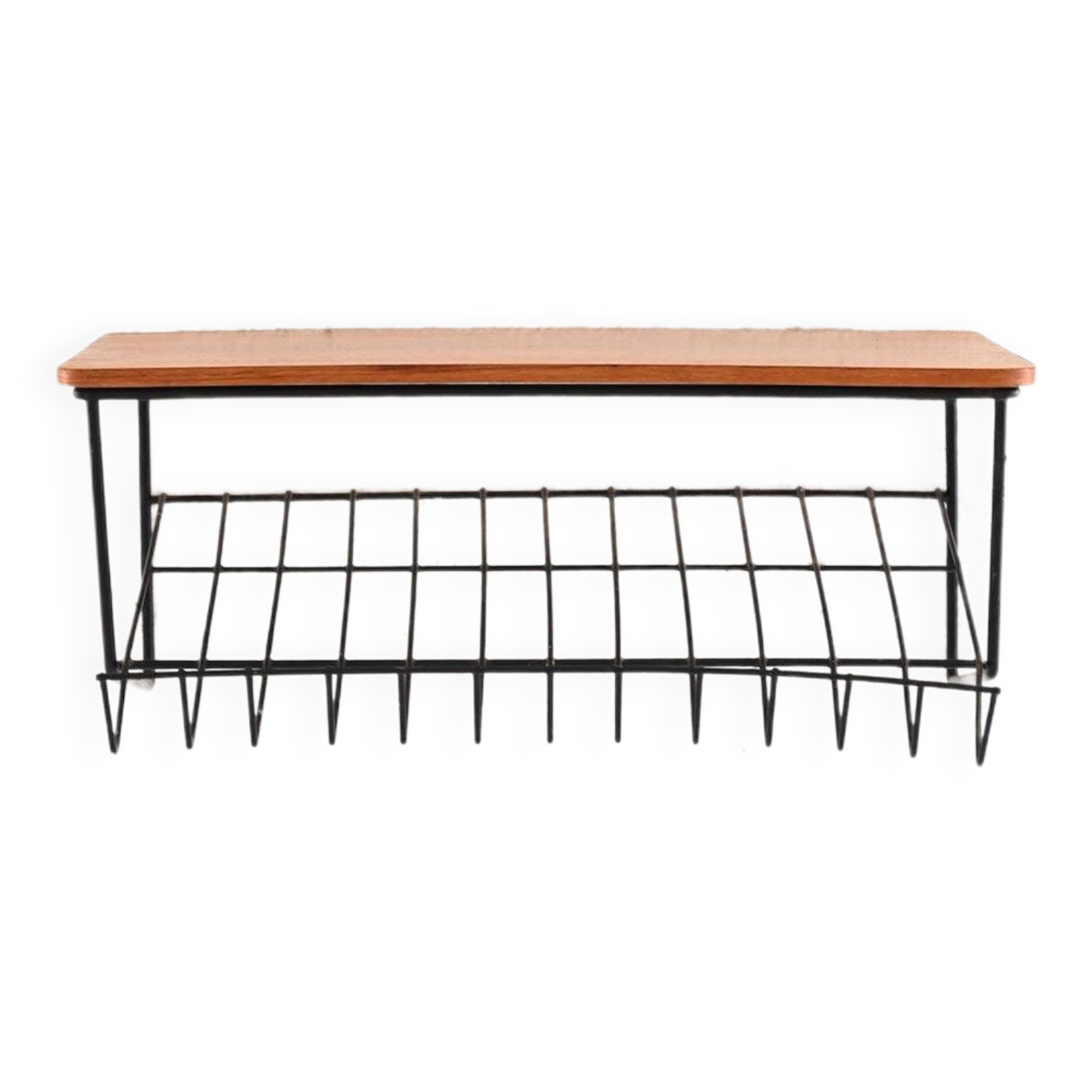 Vintage teak and metal hanging nightstand