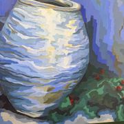 Peinture XL jarre bleue Saunière Audouze