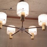 Brass and perspex chandelier with 5 lights - 1960s/70s