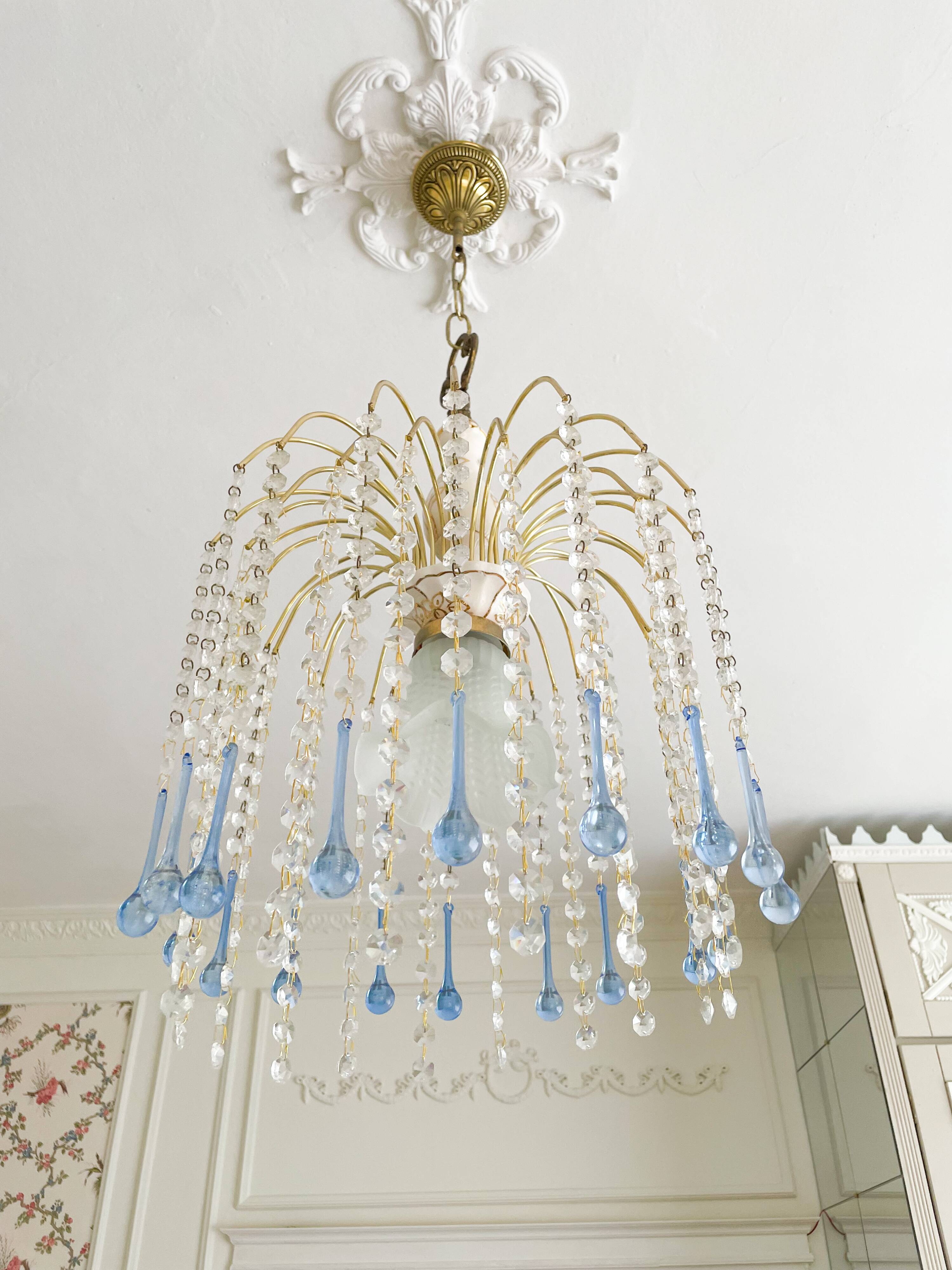 Suspension style Murano en cristal de Bohême et pampilles bleues