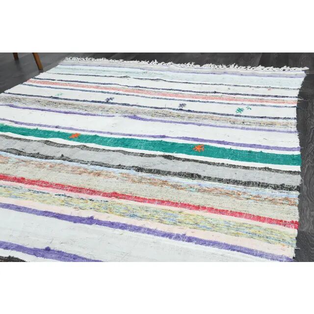 1970s Turkish Hand-Knotted Wool Kilim White Kilim Runner Rug 185x323