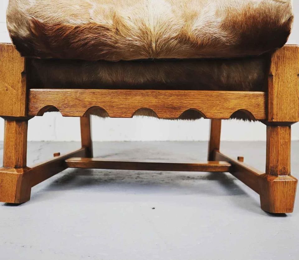 Brutalist oak lounge chair and ottoman