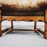 Brutalist oak lounge chair and ottoman