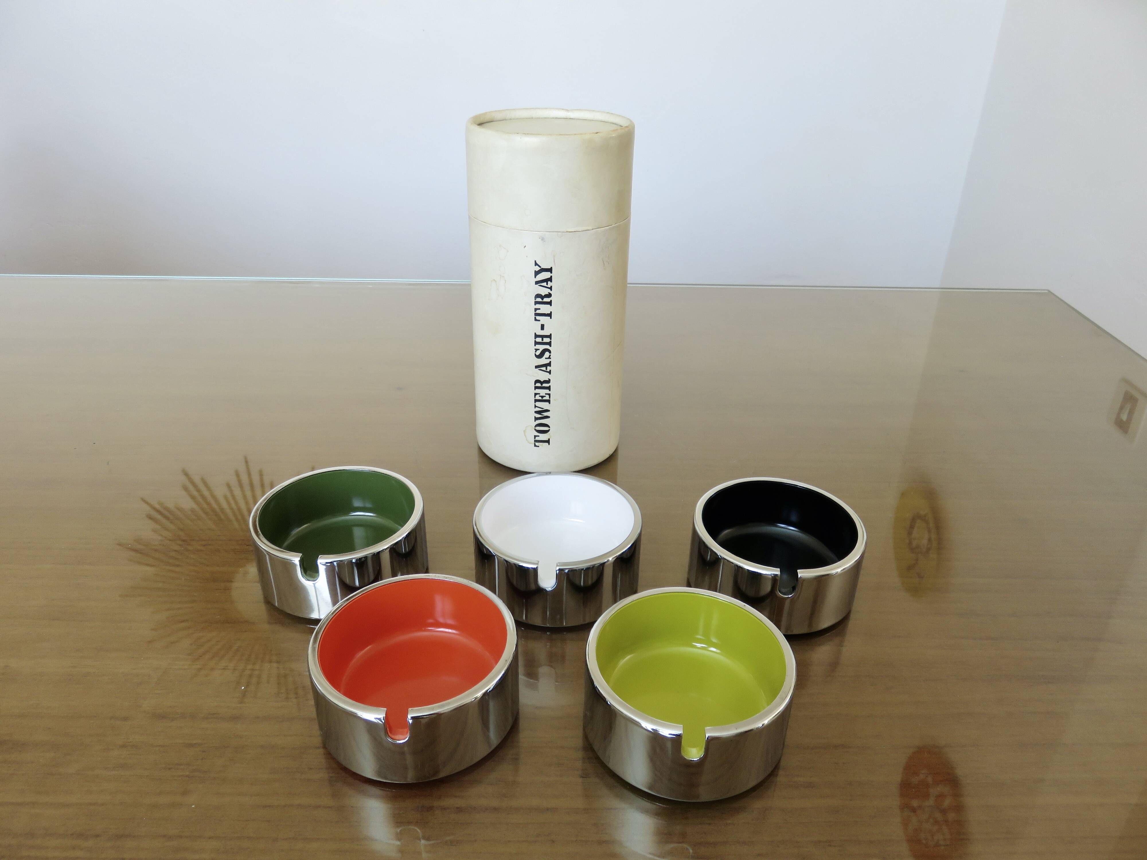 Isamu Kenmochi, 5 stackable ashtrays, new, in original box, 1970