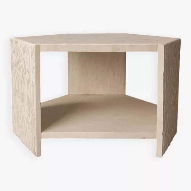 Hexagonal side table in travertine by Claude Berraldacci. France.