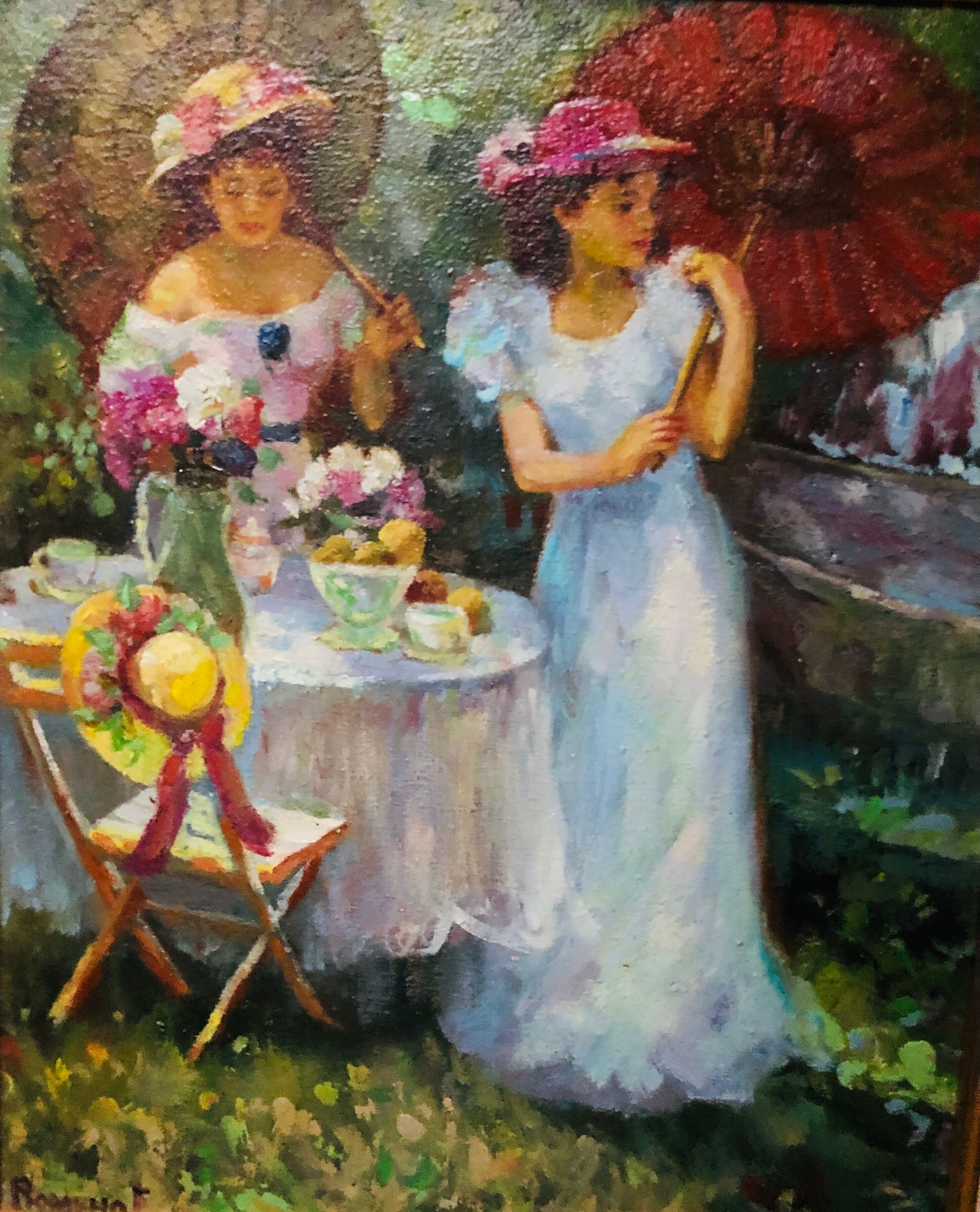 Painting - oil on canvas: tea in the garden