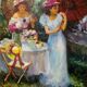 Tableau - huile sur toile : le thé au jardin