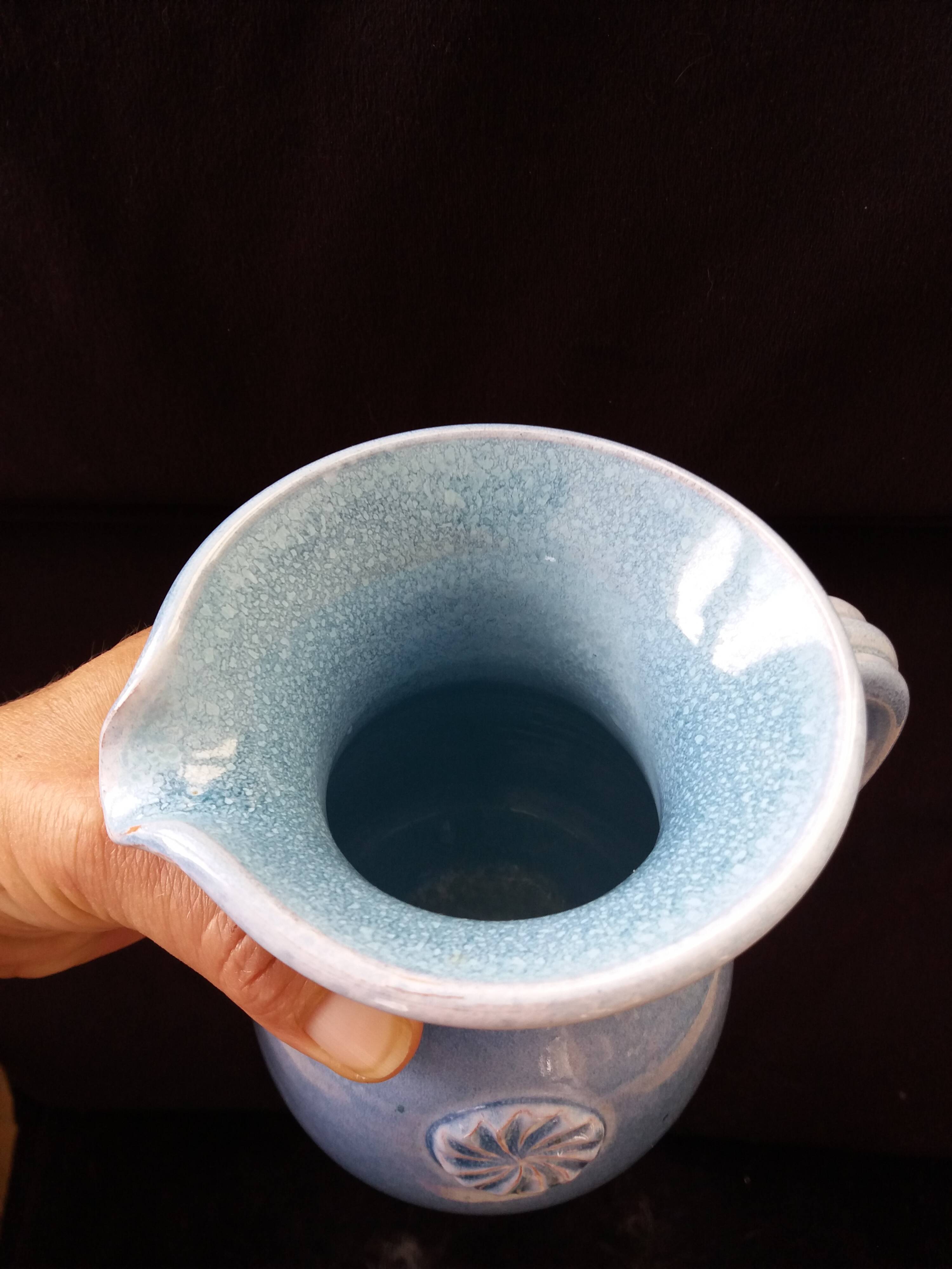 Terracotta pitcher signed Bernard and Geneviève Blanc, Poteries du Queyras