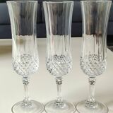 Set of 5 Champagne Flutes/Arques Crystal/Longchamp Model. Diamond tips