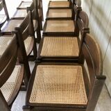 Dining chairs "sled" in walnut and cane