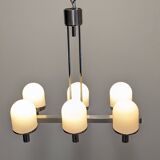 Space Age chandelier with 6 lights in sandblasted opalines, 1960s-70s