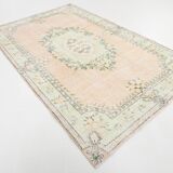 Soft Peach Muted Wool Vintage Rug For Home Decor, 184x292 Cm
