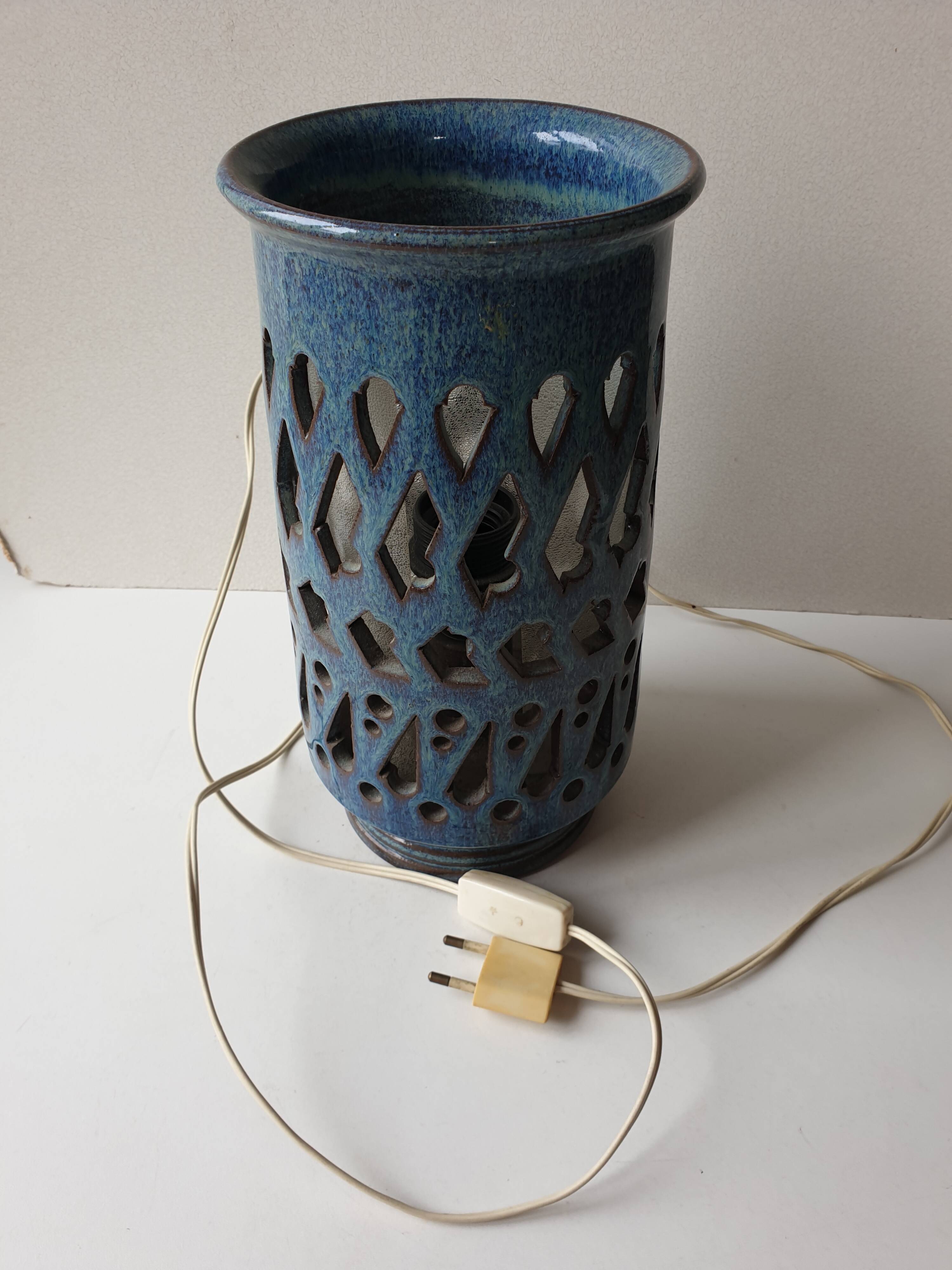 Blue ceramic lamp Signed Emile Masson (Vallauris)