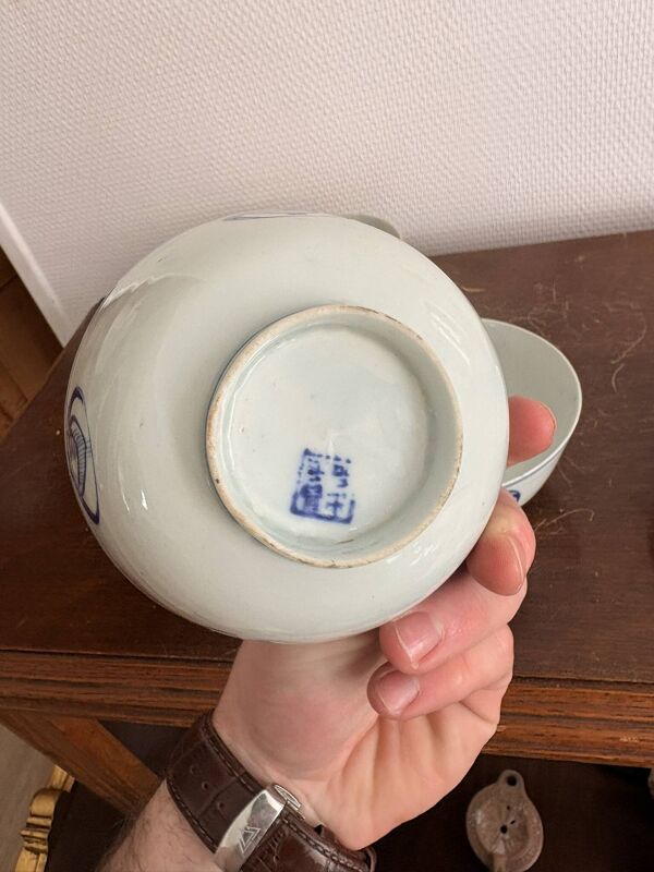 Lot Bol Riz Thé Bleu Blanc Porcelaine Chine Bleu Cobalt Dragons Impériaux