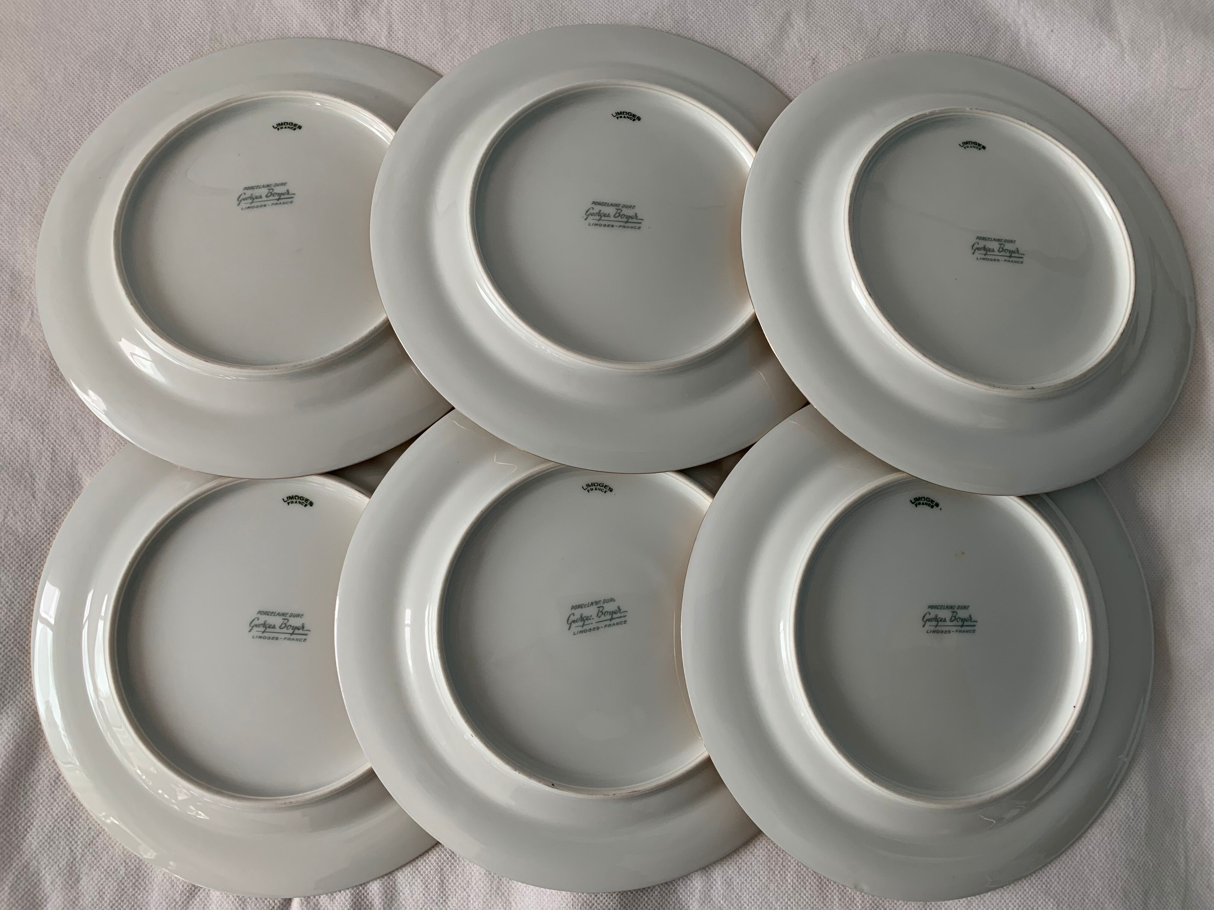 Cake service 6 dessert plates and 2 dishes Georges Boyer porcelain Limoges 1950