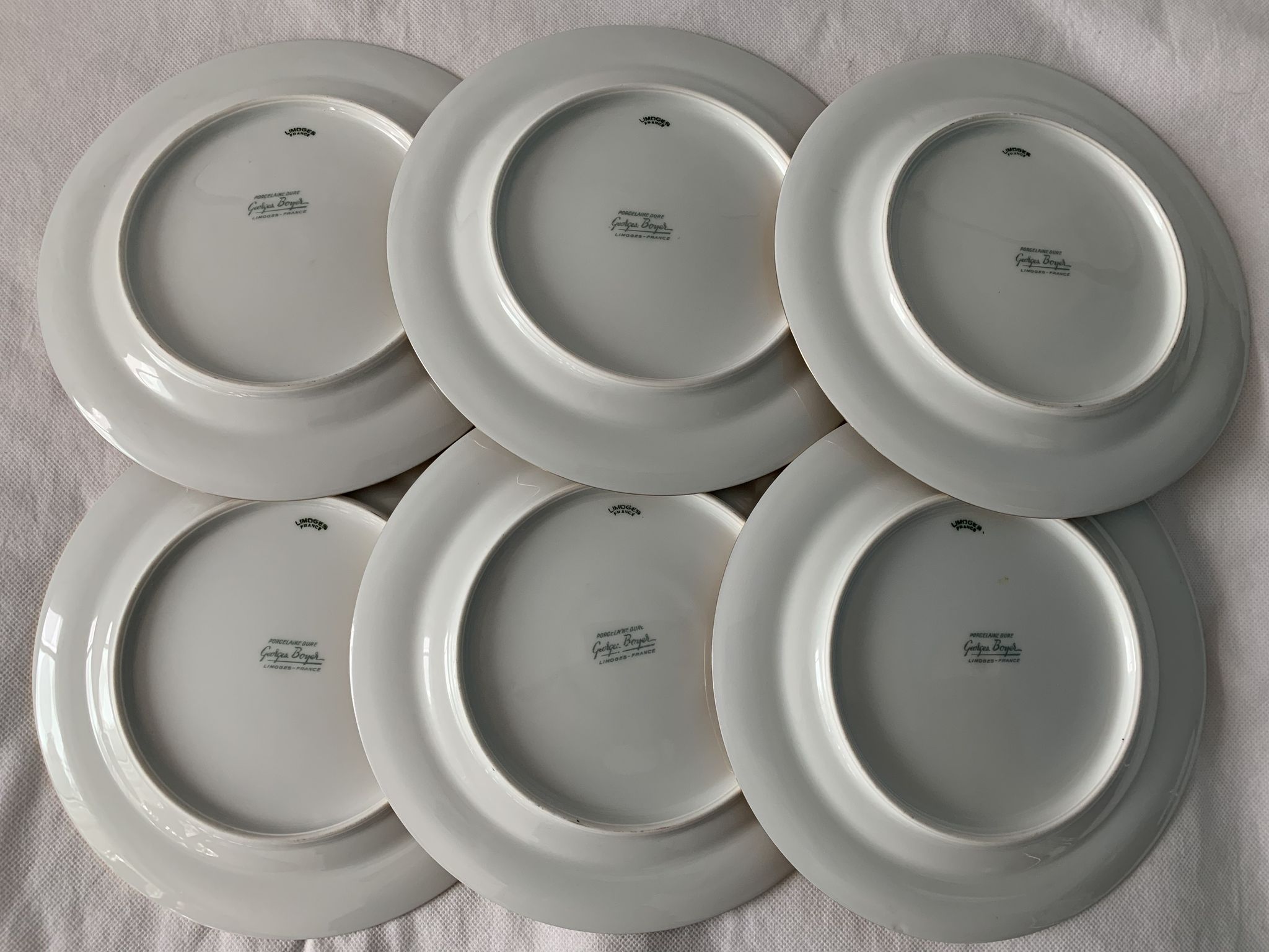 Cake service 6 dessert plates and 2 dishes Georges Boyer porcelain Limoges 1950