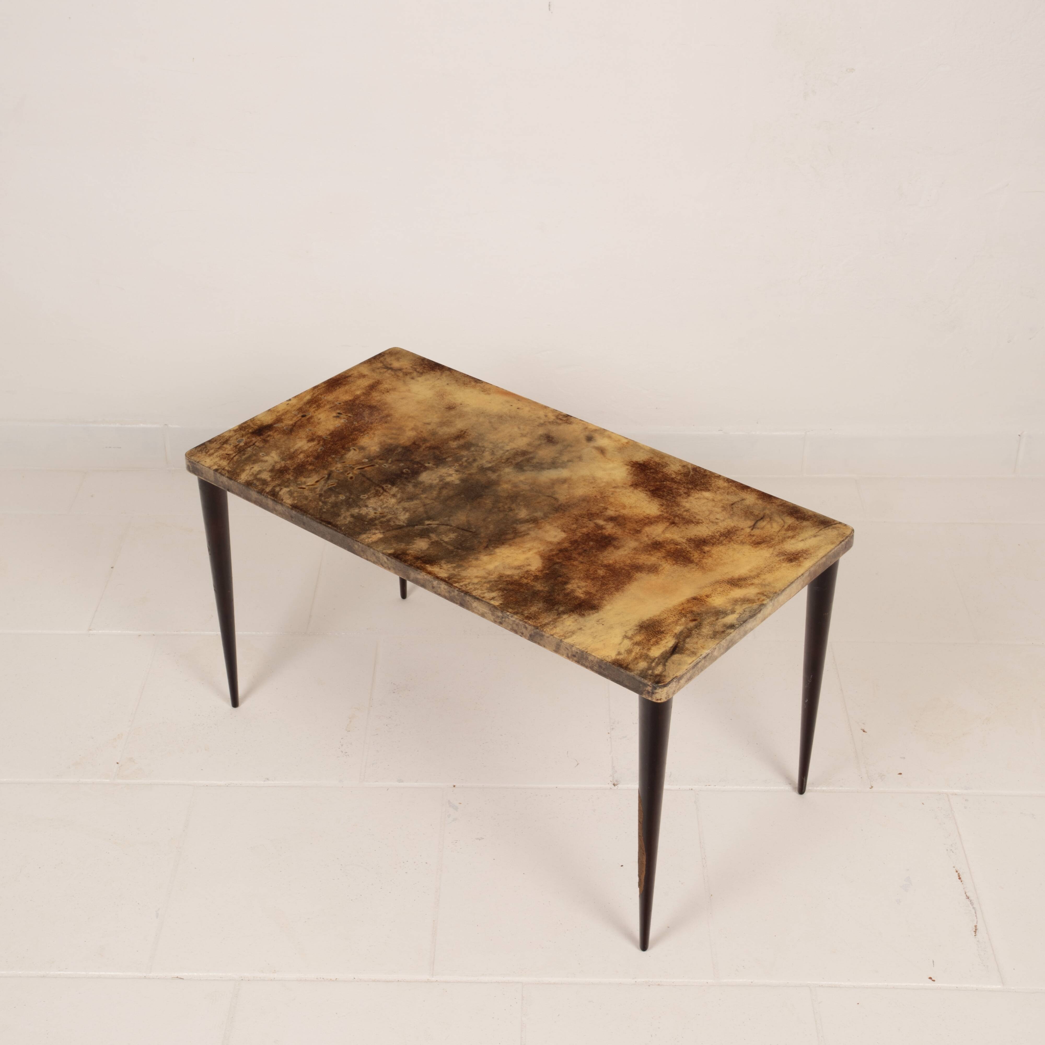 Rectangular parchment low coffee table by Aldo Tura 1950