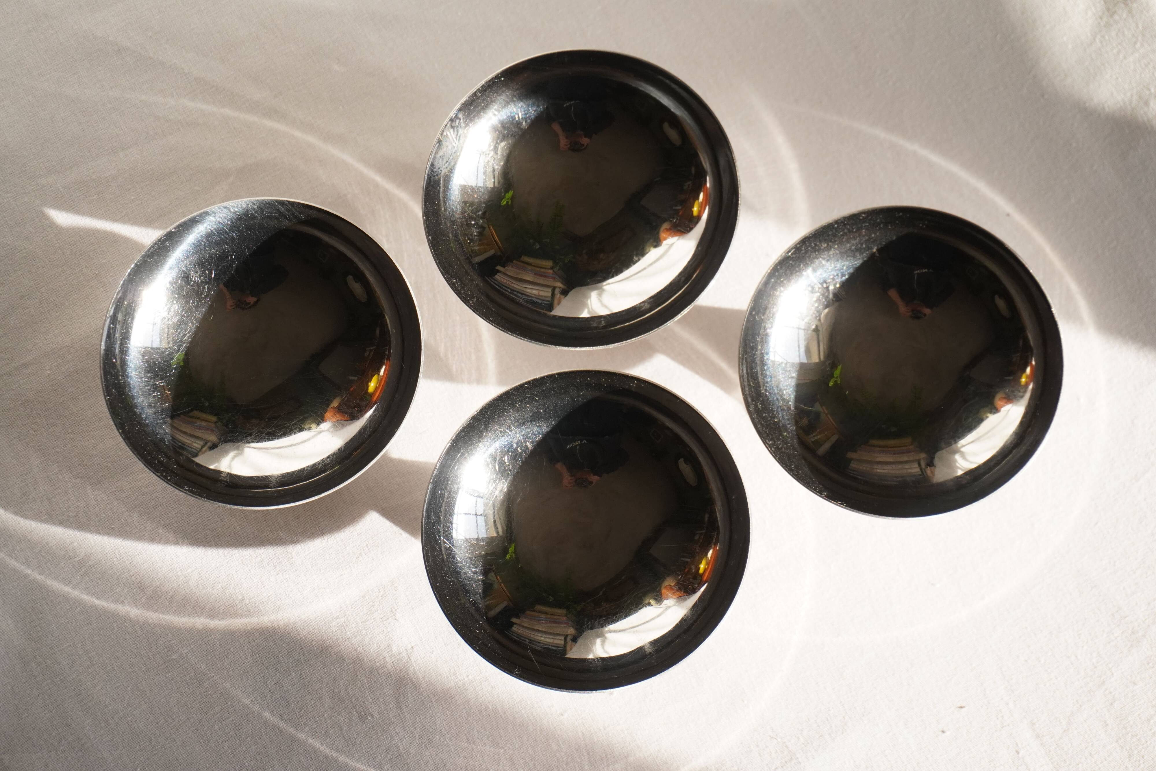 Set of 4 stainless steel ice cream cups, made in France