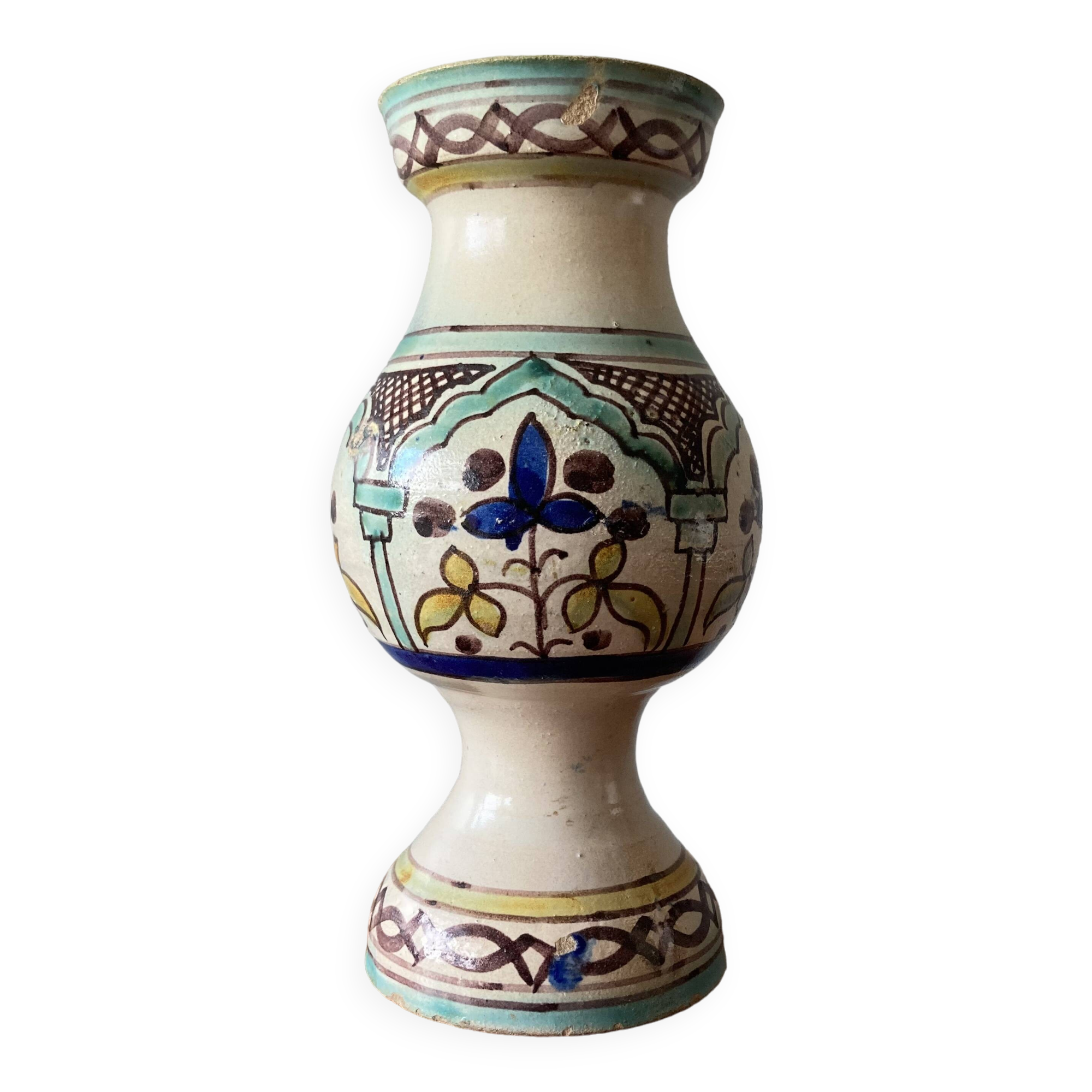 Vintage enameled earthenware vase from Morocco
