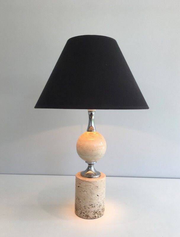 Travertine and chrome lamp. Philippe Barbie