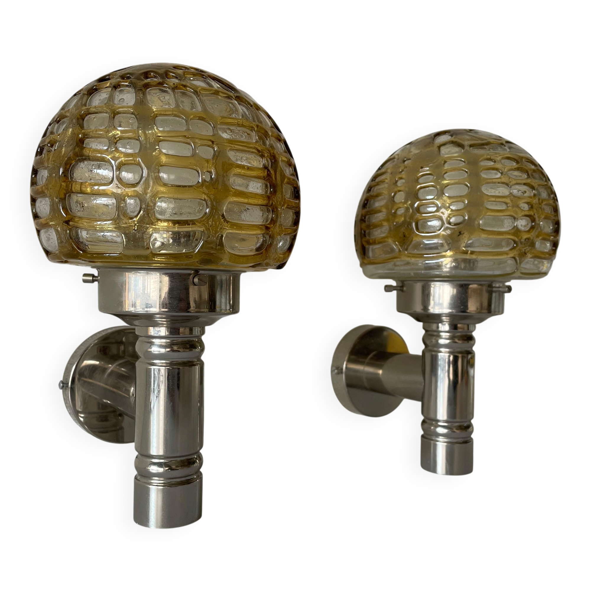 Rare pair of blown glass and chrome wall lights by Doria, 1960s, Germany.