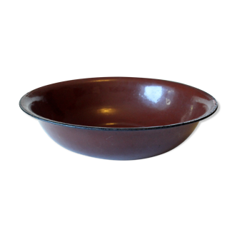 Antique brown enameled salad bowl, vintage from the 1940s