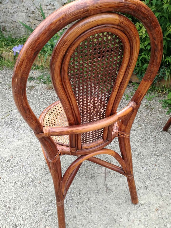 Ensemble de 4 chaises de bistrot terrasse en rotin et cannage
